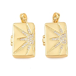 Real 18K Gold Plated Brass Micro Pave Clear Cubic Locket Pendants, Rectangle with Sun Pattern, Real 18K Gold Plated, 23.5x14.5x4.5mm, Hole: 4.5x3mm