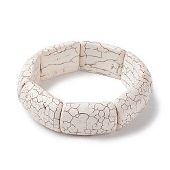 Белый Эластичные прямоугольные браслеты из окрашенной синтетической бирюзы и бисера, плитка браслет, белые, внутренний диаметр: 2-1/8 дюйм (5.5 см)