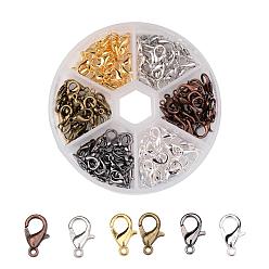 Mixed Color 1 Box 240PCS 6 Colors Zinc Alloy Lobster Claw Clasps Jewelry Making Findings, Mixed Color, 10x6mm, Hole: 1mm, about 40pcs/compartment