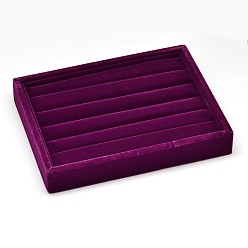 Purple Wooden Cuboid Jewelry Rings Displays, Covered with Velvet, with Sponge Inside, Purple, 20x15x3.2cm