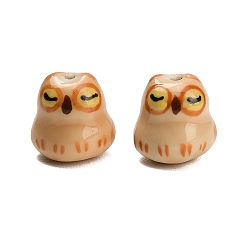пшеница Фарфоровые бусины ручной работы, ручная роспись, сова, цвет пшеницы, 16x15.5x14.5 мм, отверстие : 1.8 мм