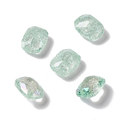 Light Azore Crackle Moonlight Style Glass Rhinestone Cabochons, Pointed Back, Rectangle Octagon, Light Azore, 8x6x4mm