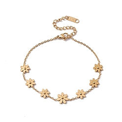Golden 316 Stainless Steel Flowers Link Bracelet with Cable Chains for Women, Golden, 7-1/2 inch(19cm)