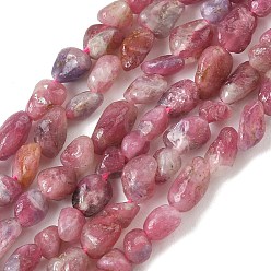 Turmalina Perlas naturales de color rosa de turmalina hebras, pepitas, 5~9x4~6x3~5 mm, agujero: 0.7 mm, sobre 60~66 unidades / cadena, 14.96'' (38 cm) ~ 15.35'' (39 cm)
