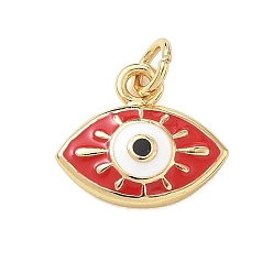 Roja Colgantes de esmalte de bronce, amuletos mal de ojo, chapado en rack, larga duración plateado, sin plomo y cadmio, real 18 k chapado en oro, rojo, 12.5x14.5x3.5 mm, agujero: 3 mm