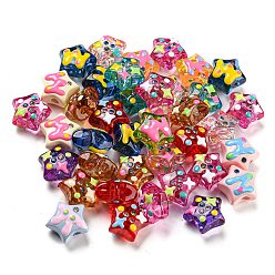 Mixed Color Enamel Acrylic Beads, with Rhinestone, Star, Mixed Color, 17.2x17.8x9.8mm, Hole: 3.5mm