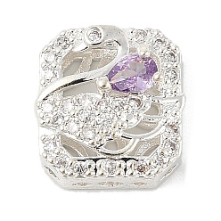 Средняя Орхидея Латунные микро проложить кубического циркония бусы, лебедь, без свинца и без кадмия, долговечный, средне орхидеи, 11.5x11x6.5 мм, отверстие : 1.8 мм