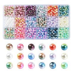 Mixed Color 1350Pcs 18 Style Rainbow ABS Plastic & Acrylic Imitated Pearl Beads, Round, Mixed Color, 5.5~6x5~6mm, Hole: 1.5~2mm, 75pcs/style