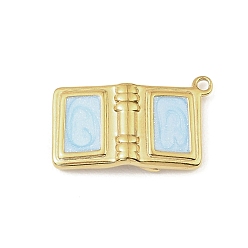 Золотой 304 нержавеющей стальной эмали подвески, книжные прелести, золотые, 22.5x14x4 мм, отверстие : 1.5 мм
