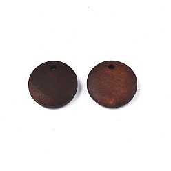 Coconut Brown Painted Wood Charms, Flat Round, Coconut Brown, 15x4mm, Hole: 1.8mm