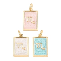 Scorpio Brass Enamel Pendants, Rectangle Charms, Rack Plating, Cadmium Free & Lead Free, Long-Lasting Plated, Golden, Scorpio Charms, 17.5x11x2mm, Hole: 3mm