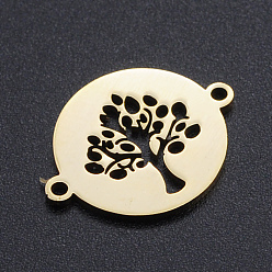Golden 201 Stainless Steel Links connectors, Flat Round with Tree of Life
, Golden, 19x15x1mm, Hole: 1.4mm