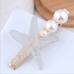White 015063214 Simple Starfish Hair Clip for Women, Side Clip with Bangs, Fashionable.