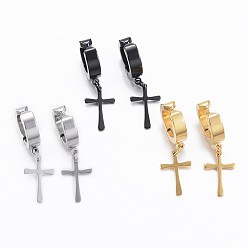 Mixed Color 304 Stainless Steel Clip-on Earrings, Hypoallergenic Earrings, Cross, Mixed Color, 32mm