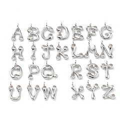 Platinum 26Pcs 26 Styles Rack Plating Brass Micro Pave Cubic Zirconia Pendants, Cadmium Free & Lead Free, Long-Lasting Plated, Letter A~Z, Platinum, 22.5~24x6~17.5x3.5~4mm, Hole: 3.2mm, 1pc/style