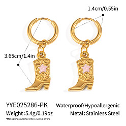 Pink 304 туфли из нержавеющей стали с серьгами-кольцами в форме звезд, с эмалью, реальный 18 k позолоченный, розовые, 36.5x14 мм