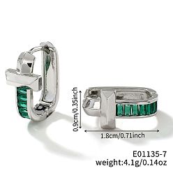 Зеленый Геометрические серьги-кольца из латуни в форме буквы U для женщин, минималистичные и элегантные модные аксессуары, платина, зелёные, 18x9 мм