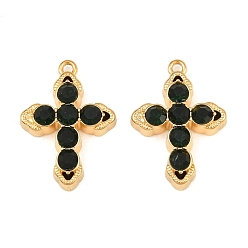 Émeraude Pendentifs en acier inoxydable, avec strass, charmes croisées, placage ionique (ip), réel 304 k plaqué or, émeraude, 18mm, Trou: 21x15x4.5mm