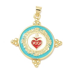 Темно-Голубой Латунь эмаль подвески, Плоский круглый подвесной медальон в виде священного сердца, долговечный, без кадмия и без свинца, стойки покрытие, реальный 18 k позолоченный, глубокое синее небо, 33x30x2 мм, отверстие : 3.5x5 мм