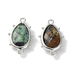 African Turquoise(Jasper) Natural African Turquoise(Jasper) Connector Charms, with Platinum Plated Brass Edge Loops, Faceted, Teardrop, 24x14.5x5mm, Hole: 1.2mm & 1.4mm