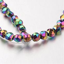 Multi-color Plated Electroplate Non-magnetic Synthetic Hematite Bead Strands, Faceted, Flat Round, Multi-color Plated, 4x4x3mm, Hole: 1mm, about 102pcs/strand, 15.7 inch