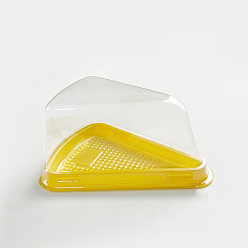 Yellow Plastic Cake Slice Containers with Lids, Individual Cheesecake Boxes, Triangle, Yellow, 148x75mm