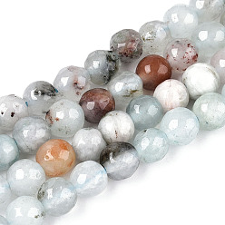 Алиса Синий Окрашенные природные белый нефрит бисер пряди, круглые, граненые, Алиса Блю, 5.5~6.2 мм, отверстие : 1 мм, около 65~66 шт / нитка, 14.76~15.16'' (37.5~38.5 см)