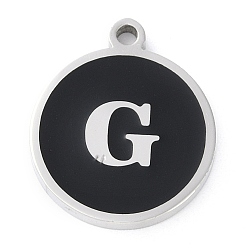 Letter G 201 подвески из нержавеющей стали, с черной эмалью, цвет нержавеющей стали, плоские круглые с буквы, Буква G, 18.5x15.5x2 мм, отверстие : 1.6 мм
