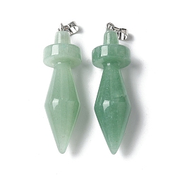 Зеленый Авантюрин Естественный зеленый авантюрин подвески, двухконусные подвески, с латунной фурнитурой , платина, 48.8~50x14 мм, отверстие : 6.5x4.5 мм