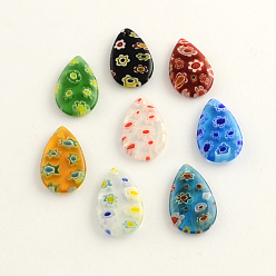 Mixed Color Handmade Millefiori Glass Pendants, teardrop, Mixed Color, 20x12x3mm, Hole: 1mm