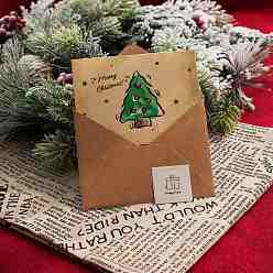 Christmas Tree 1pc Cattle Hide Envelope, with 1pc Writing Card and 1pc Adhesive Wax Seal Stickers, Christmas, Rectangle, Christmas Tree Pattern, 90x120mm