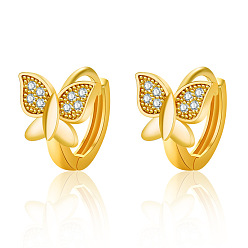 Golden Brass Butterfly Hoop Earrings for Women, Golden, 12.35x2.4mm