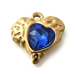 Сапфир 304 подвески из нержавеющей стали, со стразами, реальный 18 k позолоченный, ионное покрытие (ip), сердце, сапфир, 16.5x16.5x5.5 мм, отверстие : 1.8 мм