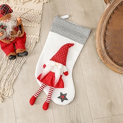 White Non-woven Fabrics Christmas Stocking with Gnome Pendant Decorations, Christmas Tree Hanging Decorations, White, 480x230mm