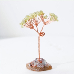 Peridot Natural Peridot Tree of Life Feng Shui Ornaments, Home Display Decorations, with Agate Slice, 40x35x80mm