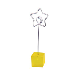 Yellow Metal Spiral Memo Clips, with Resin Base, Message Note Photo Stand Holder, for Table Decoration, Star, Yellow, 117mm