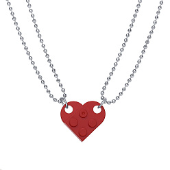 5317505 Detachable Heart-Shaped Building Block Couple Necklace Hip-Hop Resin Double-Layered Round Bead Chain Pendant Jewelry.