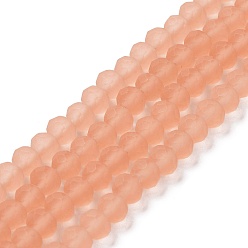 Light Salmon Transparent Glass Beads Strands, Faceted, Frosted, Rondelle, Light Salmon, 8mm, Hole: 1mm, about 65~68pcs/strand, 15.7~16.1 inch(40~41cm)