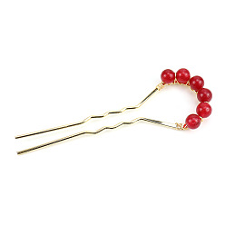 Светло-Вишневый Вилок волос сплава, с сердоликом, аксессуары для волос для женщин и девочек, светло-вишневый, 104x8 мм