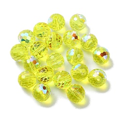 Green Yellow AB Color Plated Glass Beads, Faceted Round, Green Yellow, 10x9mm, Hole: 1.5mm