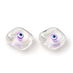 Medium Orchid Transparent Glass Beads, with Enamel, Horse Eye with Evil Eye Pattern, Medium Orchid, 20x16x9.5mm, Hole: 1.4mm
