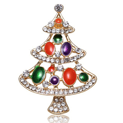 Mixed Color Christmas Tree Rhinestones Brooch Pin, Alloy Badge for Backpack Clothes, Mixed Color, 43x30mm