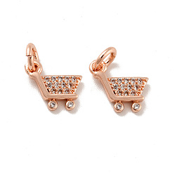 Розовое Золото Корзина для покупок подвески из латуни с микропаве из прозрачного кубического циркония, с прыжковых колец, без кадмия и без свинца, розовое золото , 9.5x10x2 мм, отверстие : 2.5 мм