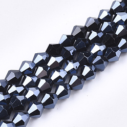 Black Electroplate Glass Beads Strands, Pearl Luster Plated, Faceted, Bicone, Black, 6x5.5~6mm, Hole: 1mm, about 44~47pcs/strand, 11.02 inch
