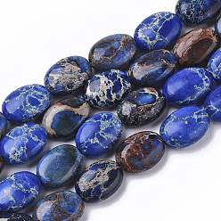 Blue Natural Imperial Jasper Beads Strands, Dyed, Oval, Blue, 14x10x5.5mm, Hole: 1.4mm, about 28pcs/Strand, 15.35 inch(39cm)