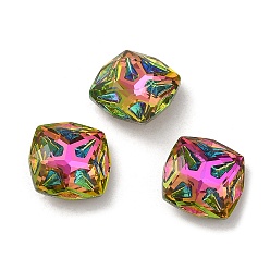 Vitrail Rose K9 Glass Rhinestone Cabochons, Point Back & Back Plated, Faceted, Square, Vitrail Rose, 12x12x5mm