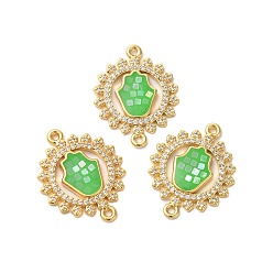 Зеленый лайм Покрытие стойки латунь микро паве цветок циркония с подвесками для ручного разъема хамса, с эмалью и ракушкой, реальный 18 k позолоченный, долговечный, без свинца и без кадмия, зеленый лайм, 25x20x3 мм, отверстие : 1.2 мм