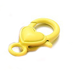 Yellow Alloy Lobster Claw Clasp, Heart Shape, Yellow, 26.6x14.2x6.5mm, about 10pcs/bag