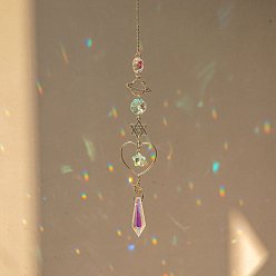 Clear AB Glass Hanging Ornaments, Metal Link Tassel Suncatchers for Home Outdoor Decoration, Clear AB, 380mm