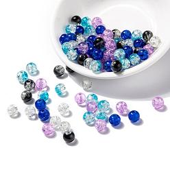 Mixed Color Baking Painted Crackle Glass Beads, Silver-Grey Mix, Round, Mixed Color, 8~8.5x7.5~8mm, Hole: 1mm, about 100pcs/bag